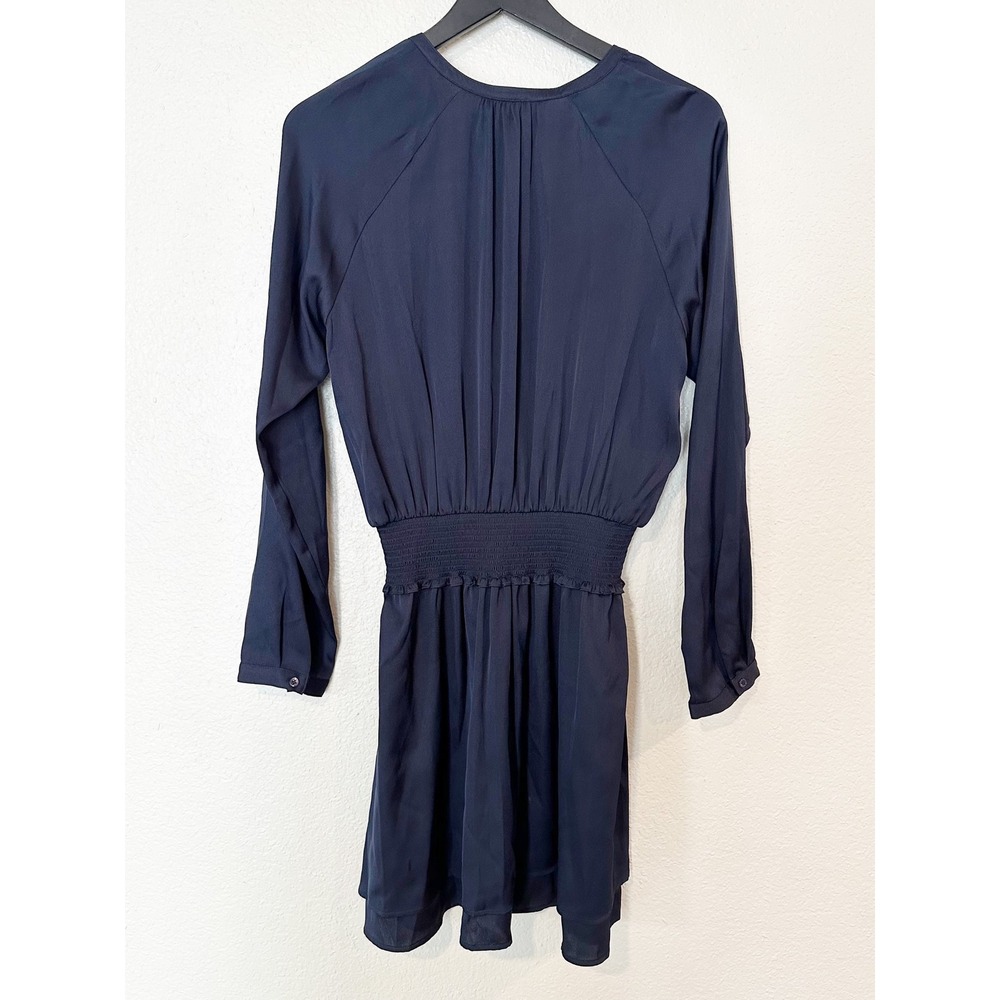 Quince Washable Silk Smocked Waist Mini Dress Navy Blue Size Medium NEW - Picture 7 of 9